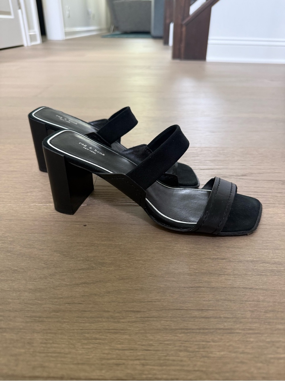 rag & bone Colt Sandals Black Minimalist Leather Suede Heels 38 - Picture 3 of 7